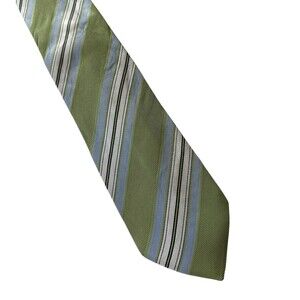 Massimo Bizzocchi Tie Mens Green‎ Blue Striped All Silk Made In Italy Classic